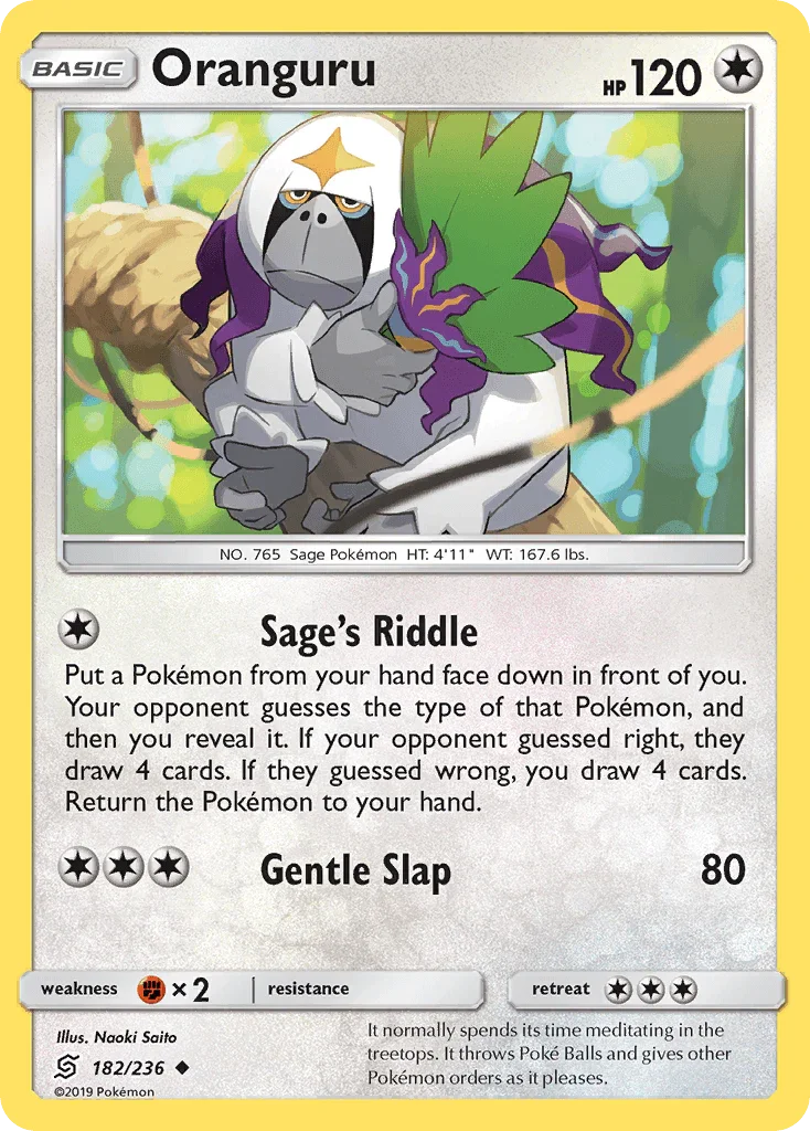 182, Colorless, Fighting[×2], Normal, Reverse Holofoil, Sun & Moon: Unified Minds, Uncommon Oranguru (182/236) [Sun & Moon: Unified Minds] - Trading Card World