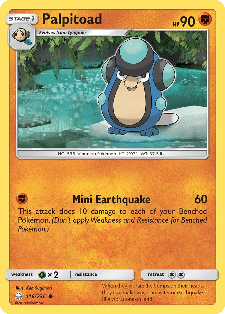 116, Common, Fighting, Grass[×2], Normal, Reverse Holofoil, Sun & Moon: Cosmic Eclipse Palpitoad (116/236) [Sun & Moon: Cosmic Eclipse] - Trading Card World