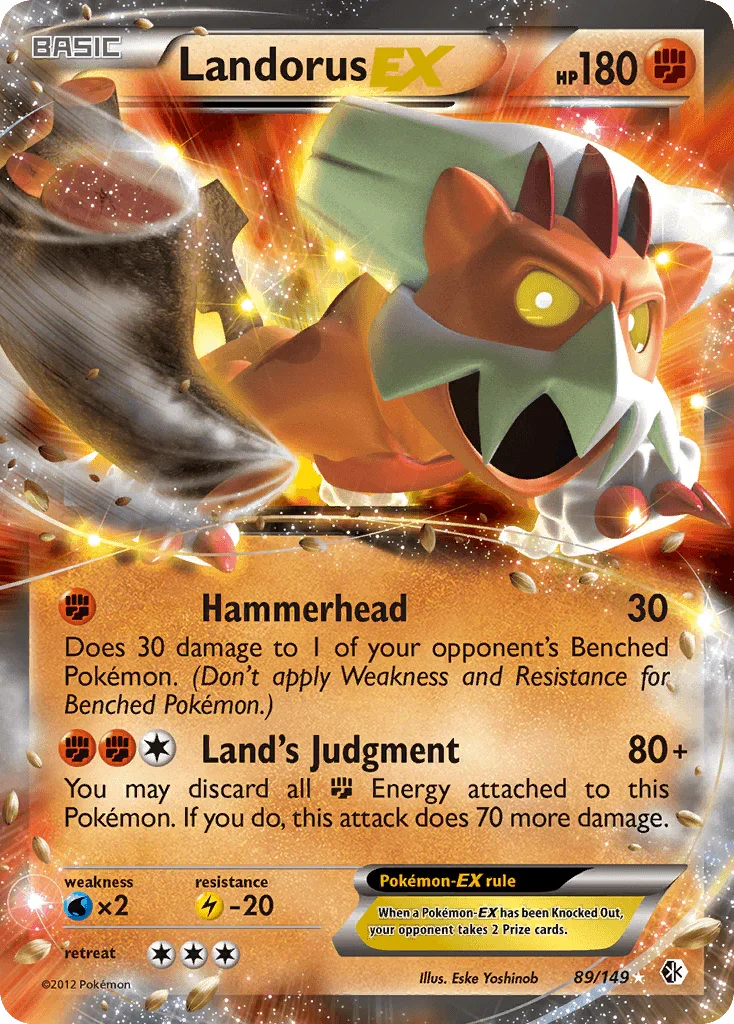 89, Black & White: Boundaries Crossed, Fighting, Holofoil, Lightning[-20], Ultra Rare, Water[×2] Landorus EX (89/149) [Black & White: Boundaries Crossed] - Trading Card World