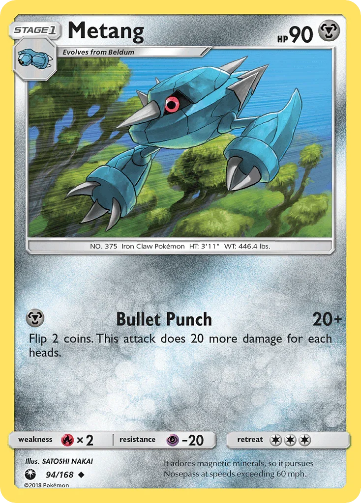 94, Fire[×2], Metal, Normal, Psychic[-20], Reverse Holofoil, Sun & Moon: Celestial Storm, Uncommon Metang (94/168) [Sun & Moon: Celestial Storm] - Trading Card World