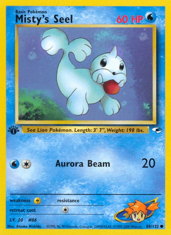 1st Edition Normal, 88, Common, Gym Heroes 1st Edition, Lightning[×2], Water Misty's Seel (88/132) [Gym Heroes 1st Edition] - Trading Card World