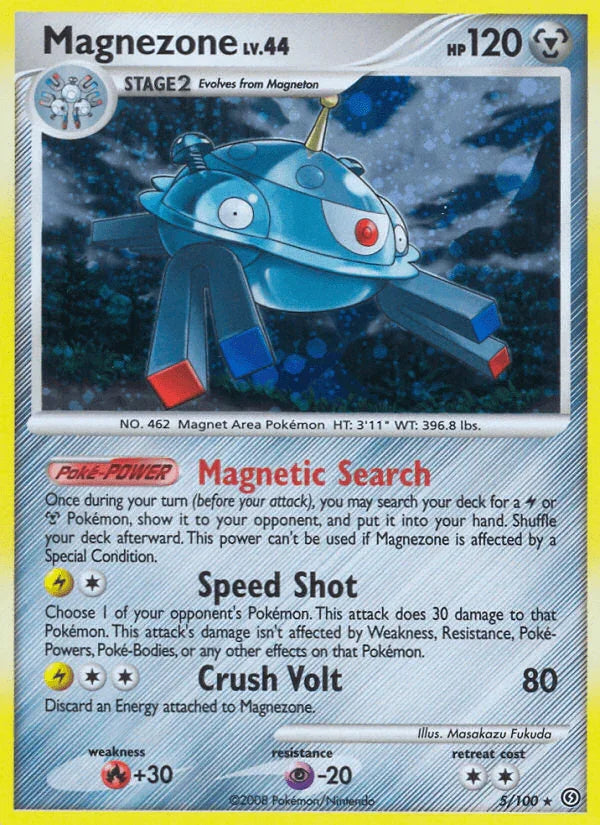 Diamond & Pearl: Stormfront, Fire[+30], Holo Rare, Holofoil, Metal, Psychic[-20], Reverse Holofoil Magnezone (5/100) [Diamond & Pearl: Stormfront] - Trading Card World