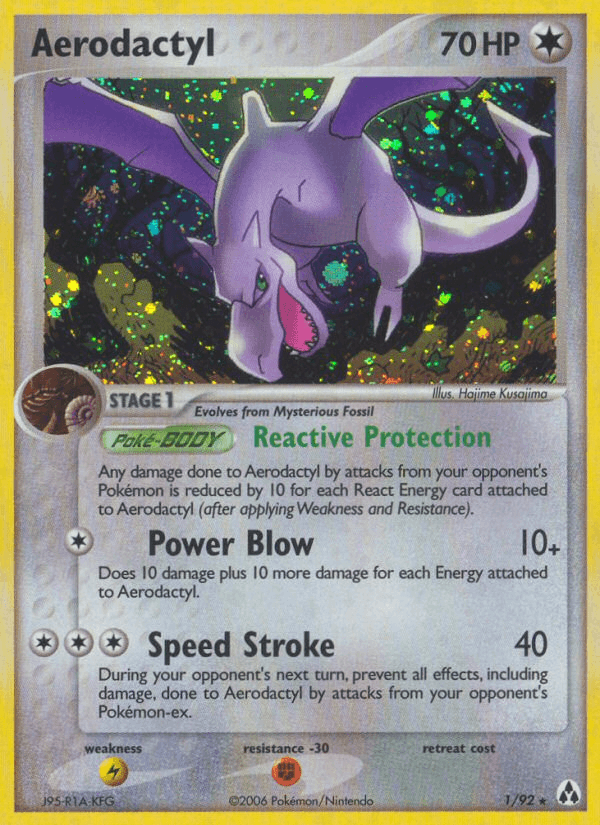 Colorless, EX: Legend Maker, Fighting[-30], Holo Rare, Holofoil, Lightning[×2] Aerodactyl (1/92) [EX: Legend Maker] - Trading Card World
