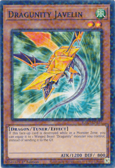 1st Edition, Common, Dragon, Hidden Arsenal: Chapter 1, Tuner/Effect Monster, Wind Dragunity Javelin (Duel Terminal) [HAC1-EN157] Common - Trading Card World