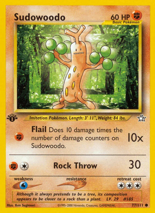 1st Edition Normal, 77, Common, Fighting, Grass[×2], Neo Genesis 1st Edition Sudowoodo (77/111) [Neo Genesis 1st Edition] - Trading Card World