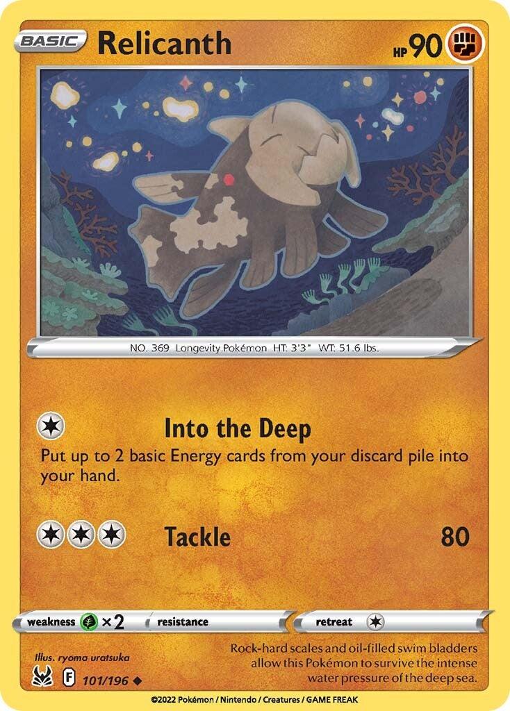 Fighting, Grass [x2], Normal, Reverse Holofoil, Sword & Shield: Lost Origin, Uncommon Relicanth (101/196) [Sword & Shield: Lost Origin] - Trading Card World