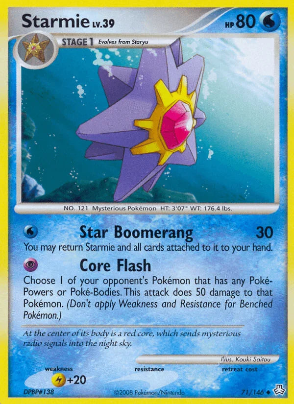71, Diamond & Pearl: Legends Awakened, Lightning[+20], Normal, Reverse Holofoil, Uncommon, Water Starmie (71/146) [Diamond & Pearl: Legends Awakened] - Trading Card World