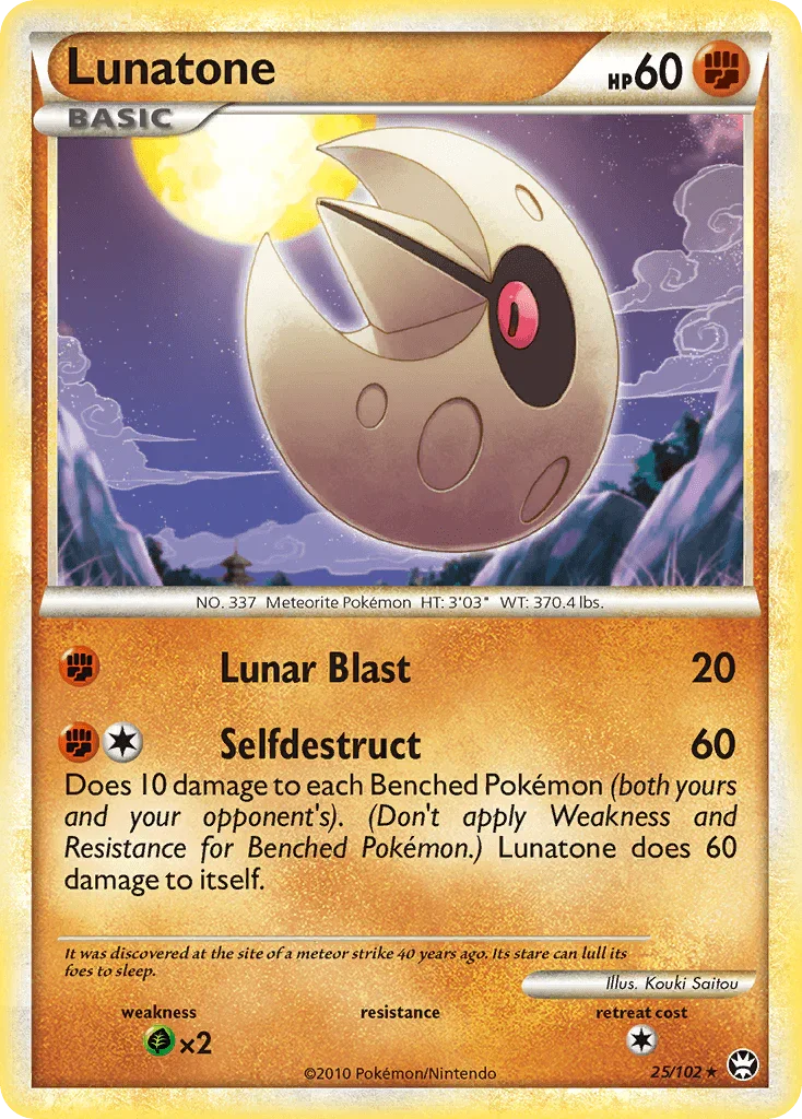 25, Fighting, Grass[×2], HeartGold & SoulSilver: Triumphant, Normal, Rare, Reverse Holofoil Lunatone (25/102) [HeartGold & SoulSilver: Triumphant] - Trading Card World