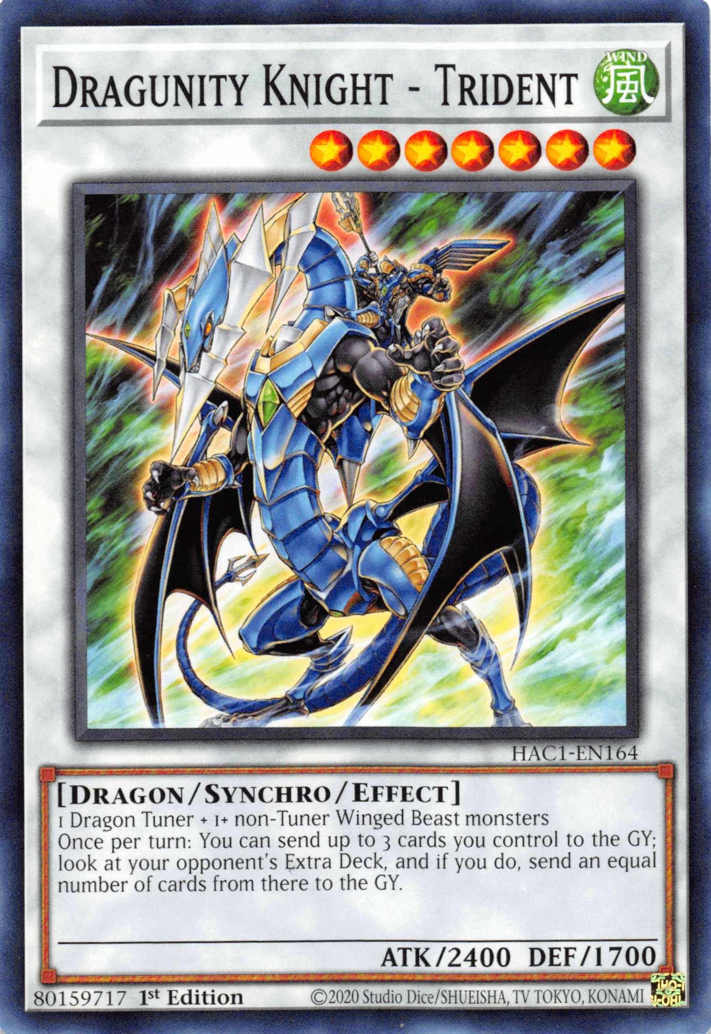 1st Edition, Common, Dragon, Hidden Arsenal: Chapter 1, Synchro/Effect Monster, Wind Dragunity Knight - Trident [HAC1-EN164] Common - Trading Card World