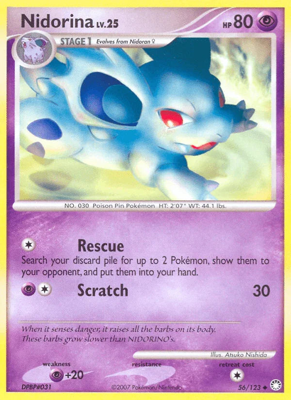 56, Diamond & Pearl: Mysterious Treasures, Normal, Psychic, Psychic[+20], Reverse Holofoil, Uncommon Nidorina (56/123) [Diamond & Pearl: Mysterious Treasures] - Trading Card World