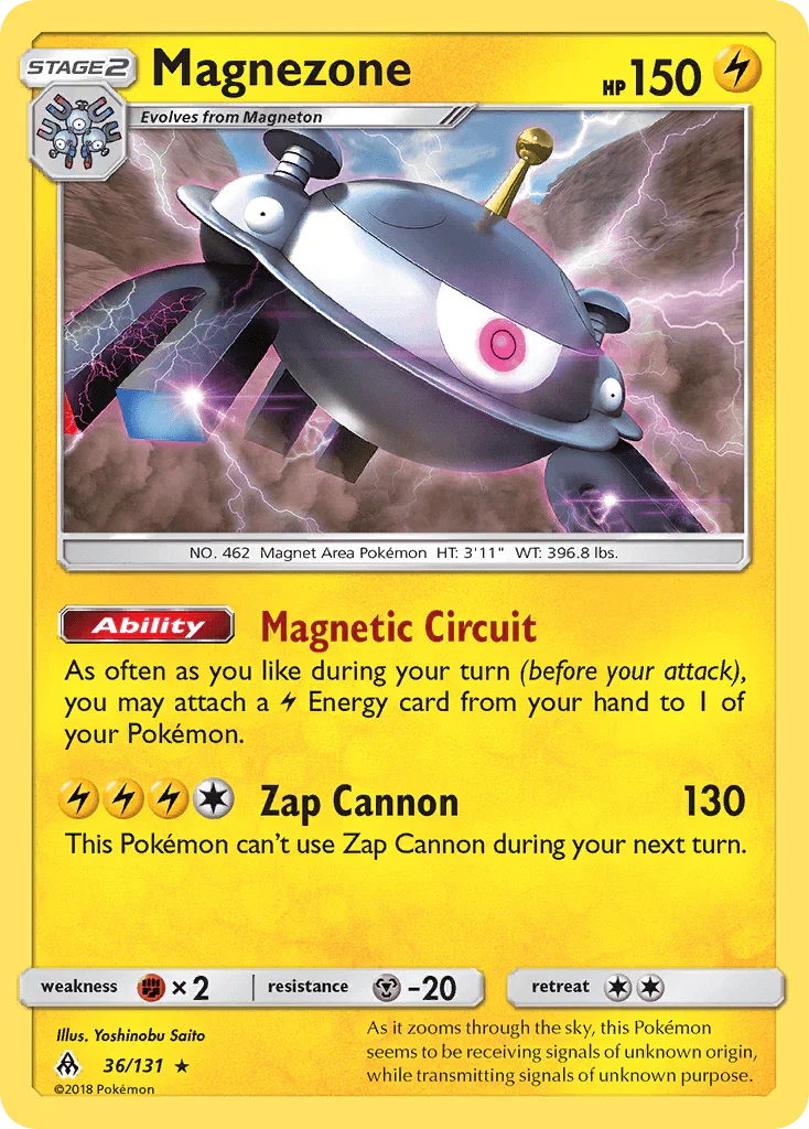36, Fighting[×2], Holo Rare, Holofoil, Lightning, Metal[-20], Reverse Holofoil, Sun & Moon: Forbidden Light Magnezone (36/131) [Sun & Moon: Forbidden Light] - Trading Card World