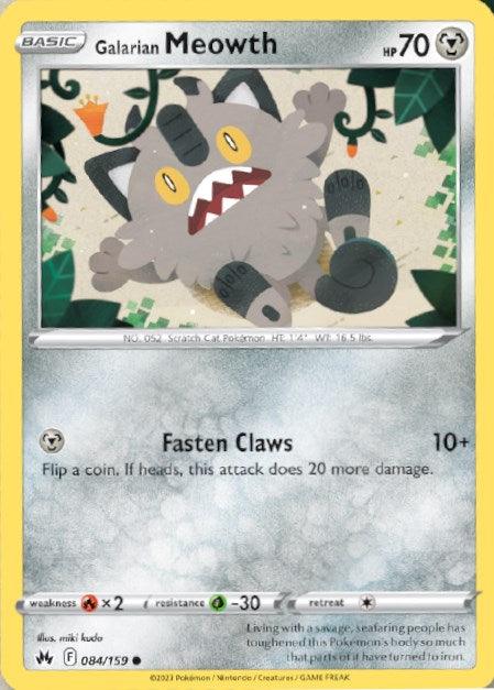 084, Common, Fire [x2], Grass [-30], Metal, Normal, Reverse Holofoil, Sword & Shield: Crown Zenith Galarian Meowth (084/159) [Sword & Shield: Crown Zenith] - Trading Card World