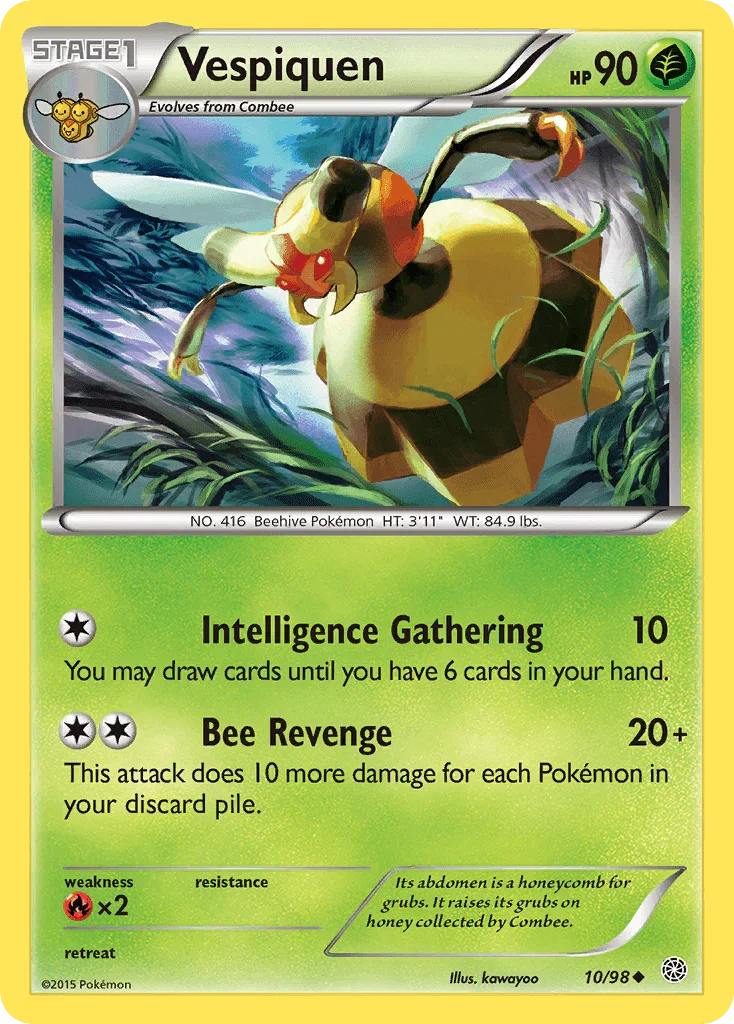 10, Fire[×2], Grass, Normal, Reverse Holofoil, Uncommon, XY: Ancient Origins Vespiquen (10/98) [XY: Ancient Origins] - Trading Card World