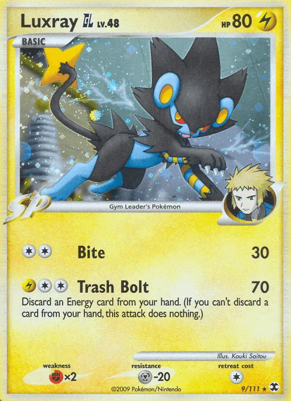 Fighting[×2], Holo Rare, Holofoil, Lightning, Metal[-20], Platinum: Rising Rivals, Reverse Holofoil Luxray GL (9/111) [Platinum: Rising Rivals] - Trading Card World