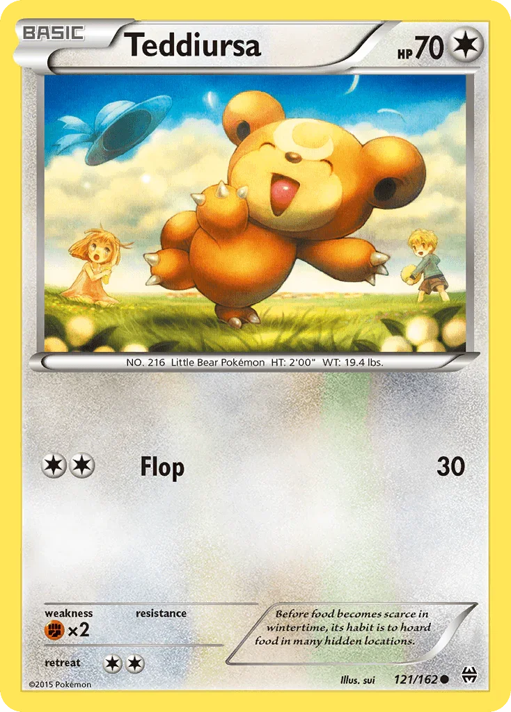 121, Colorless, Common, Fighting[×2], Normal, Reverse Holofoil, XY: BREAKthrough Teddiursa (121/162) [XY: BREAKthrough] - Trading Card World