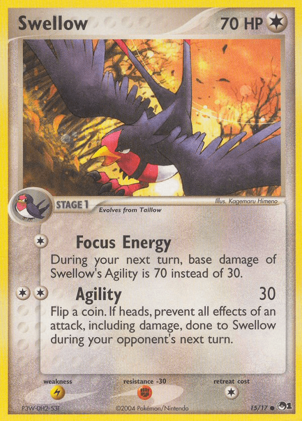 15, Colorless, Common, Fighting[-30], Lightning[×2], Normal, POP Series 1 Swellow (15/17) [POP Series 1] - Trading Card World