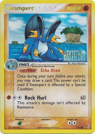 27, EX: Crystal Guardians, Fighting, Grass[×2], Rare, Reverse Holofoil Swampert (27/100) (Stamped) [EX: Crystal Guardians] - Trading Card World