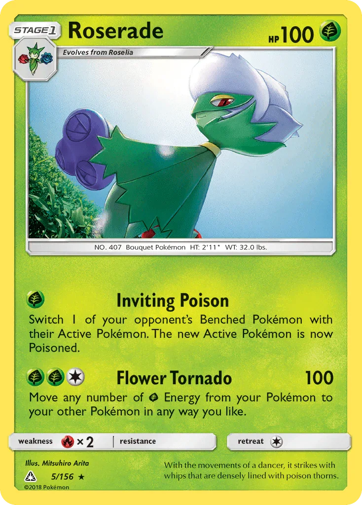 Fire[×2], Grass, Normal, Rare, Reverse Holofoil, Sun & Moon: Ultra Prism Roserade (5/156) [Sun & Moon: Ultra Prism] - Trading Card World