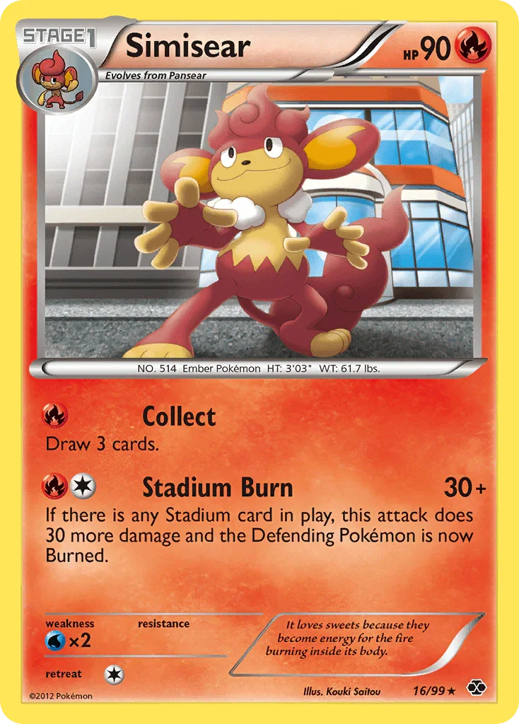 16, Black & White: Next Destinies, Fire, Normal, Rare, Reverse Holofoil, Water[×2] Simisear (16/99) [Black & White: Next Destinies] - Trading Card World