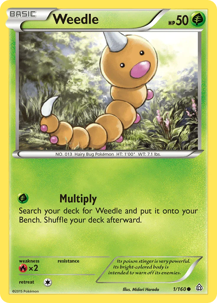 Common, Fire[×2], Grass, Normal, Reverse Holofoil, XY: Primal Clash Weedle (1/160) [XY: Primal Clash] - Trading Card World