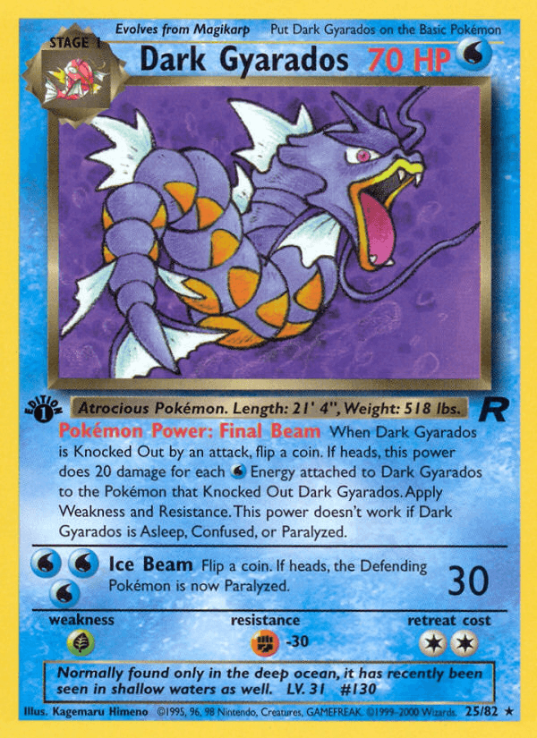 1st Edition Normal, 25, Fighting[-30], Grass[×2], Rare, Team Rocket 1st Edition, Water Dark Gyarados (25/82) [Team Rocket 1st Edition] - Trading Card World