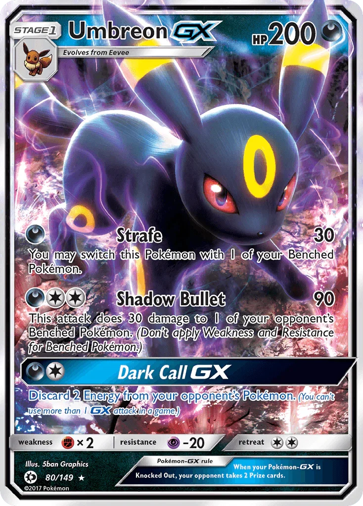 80, Darkness, Fighting[×2], Holofoil, Psychic[-20], Sun & Moon: Base Set, Ultra Rare Umbreon GX (80/149) [Sun & Moon: Base Set] - Trading Card World