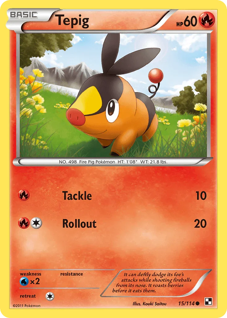 15, Black & White: Base Set, Common, Fire, Normal, Reverse Holofoil, Water[×2] Tepig (15/114) [Black & White: Base Set] - Trading Card World
