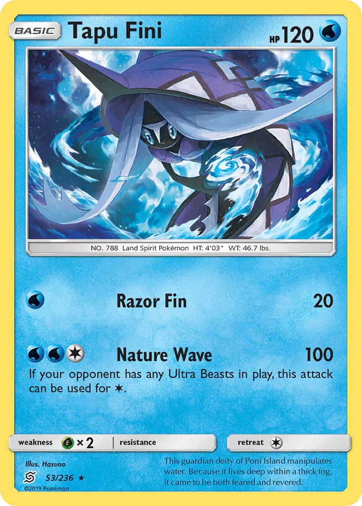53, Grass[×2], Normal, Rare, Reverse Holofoil, Sun & Moon: Unified Minds, Water Tapu Fini (53/236) [Sun & Moon: Unified Minds] - Trading Card World