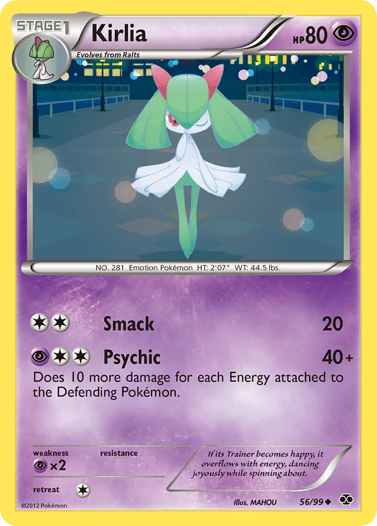 56, Black & White: Next Destinies, Normal, Psychic, Psychic[×2], Reverse Holofoil, Uncommon Kirlia (56/99) [Black & White: Next Destinies] - Trading Card World