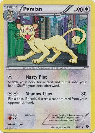 81, Black & White: Next Destinies, Colorless, Fighting[×2], Holofoil, Rare Persian (81/99) (Cosmos Holo) [Black & White: Next Destinies] - Trading Card World
