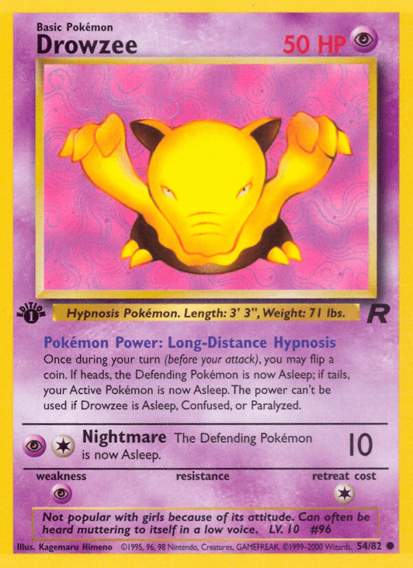 1st Edition Normal, 54, Common, Psychic, Psychic[×2], Team Rocket 1st Edition Drowzee (54/82) [Team Rocket 1st Edition] - Trading Card World