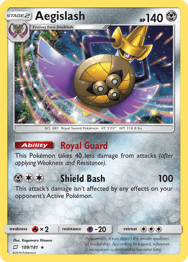 109, Fire[×2], Holo Rare, Holofoil, Metal, Psychic[-20], Reverse Holofoil, Sun & Moon: Team Up Aegislash (109/181) [Sun & Moon: Team Up] - Trading Card World
