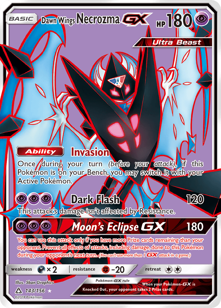 143, Darkness[×2], Fighting[-20], Holofoil, Psychic, Sun & Moon: Ultra Prism, Ultra Rare Dawn Wings Necrozma GX (143/156) [Sun & Moon: Ultra Prism] - Trading Card World