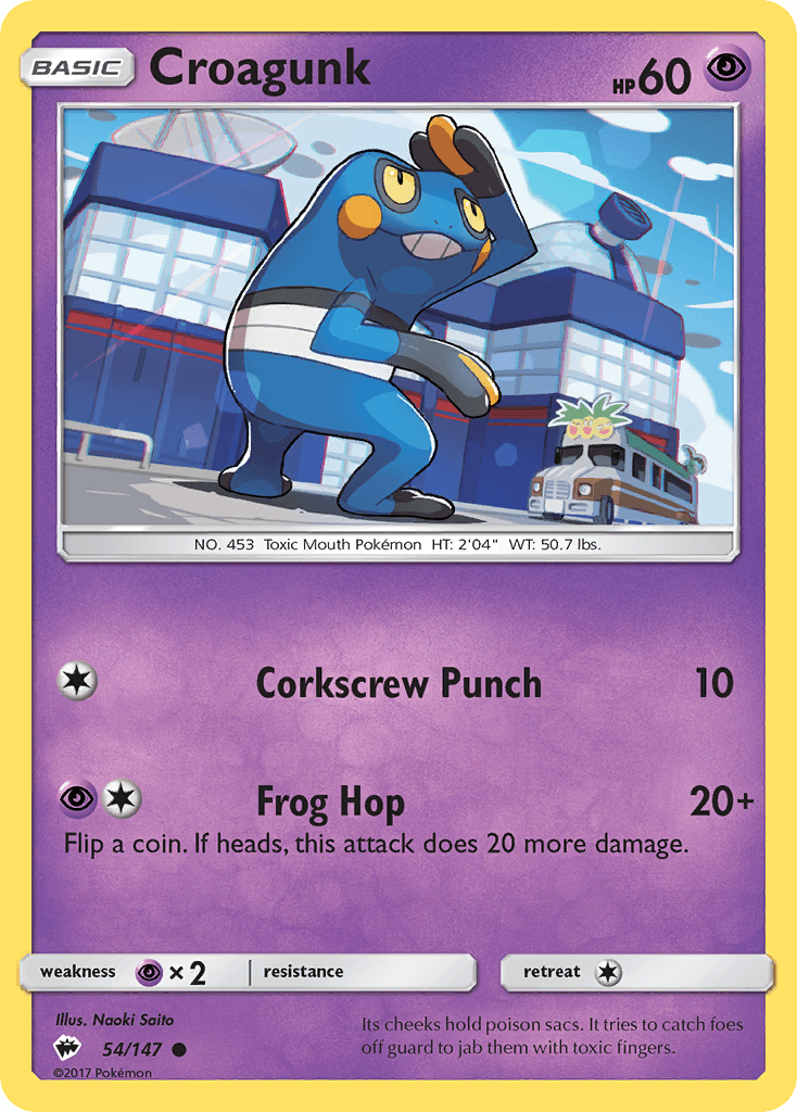 54, Common, Normal, Psychic, Psychic[×2], Reverse Holofoil, Sun & Moon: Burning Shadows Croagunk (54/147) [Sun & Moon: Burning Shadows] - Trading Card World