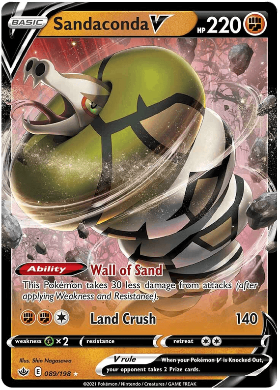 089, Fighting, Grass [x2], Holofoil, Sword & Shield: Chilling Reign, Ultra Rare Sandaconda V (089/198) [Sword & Shield: Chilling Reign] - Trading Card World