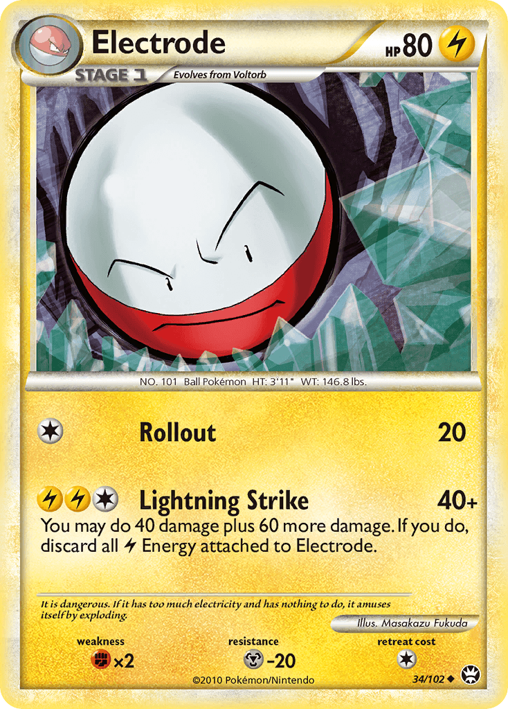 34, Fighting[×2], HeartGold & SoulSilver: Triumphant, Lightning, Metal[-20], Normal, Reverse Holofoil, Uncommon Electrode (34/102) [HeartGold & SoulSilver: Triumphant] - Trading Card World