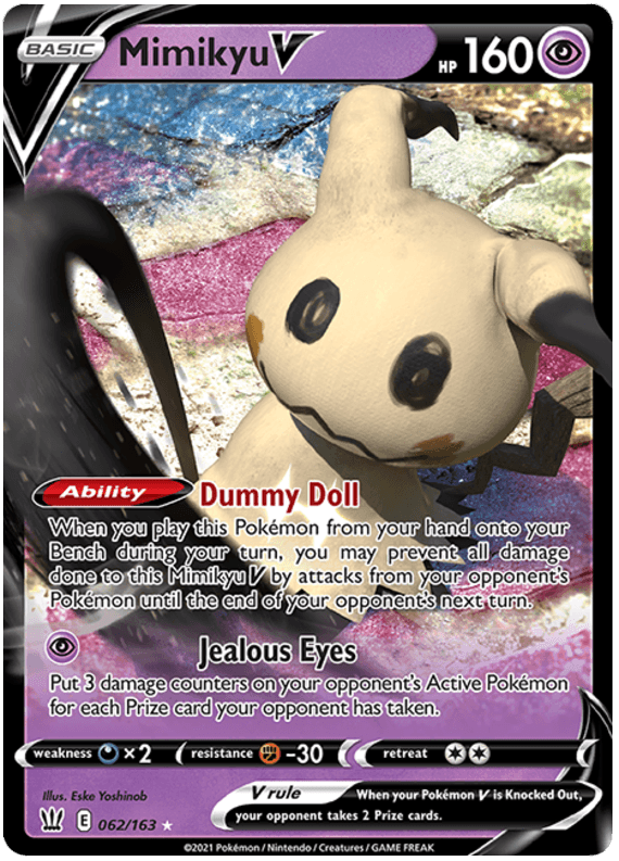 062, Darkness[x2], Fighting[-30], Holofoil, Psychic, Sword & Shield: Battle Styles, Ultra Rare Mimikyu V (062/163) [Sword & Shield: Battle Styles] - Trading Card World