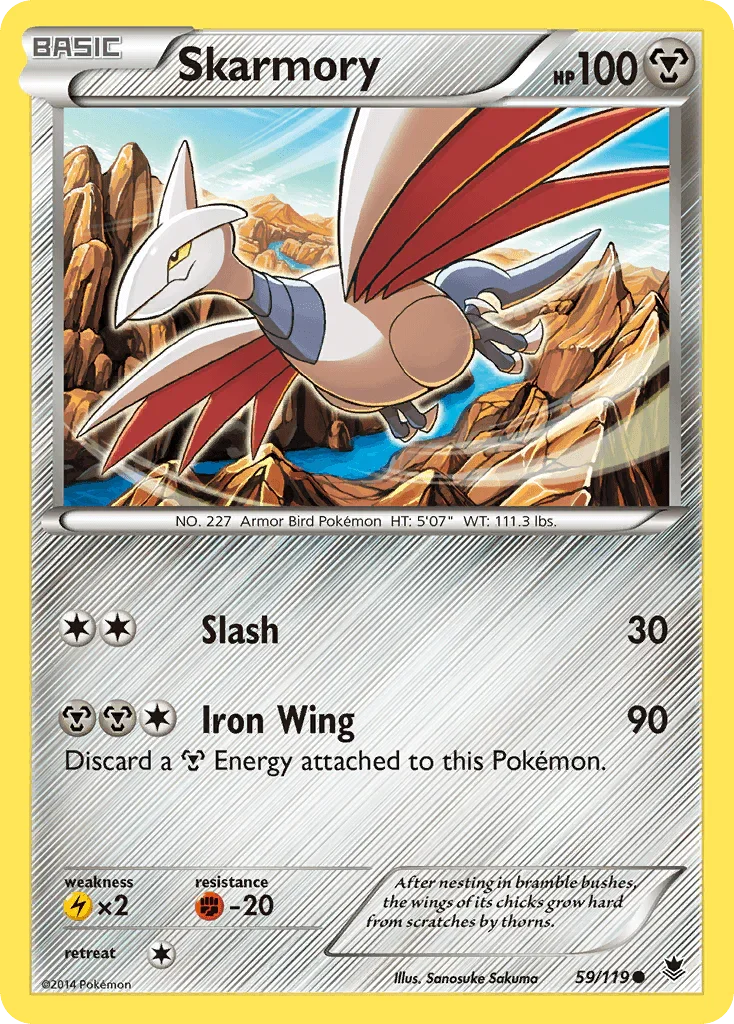 59, Common, Fighting[-20], Lightning[×2], Metal, Normal, Reverse Holofoil, XY: Phantom Forces Skarmory (59/119) [XY: Phantom Forces] - Trading Card World
