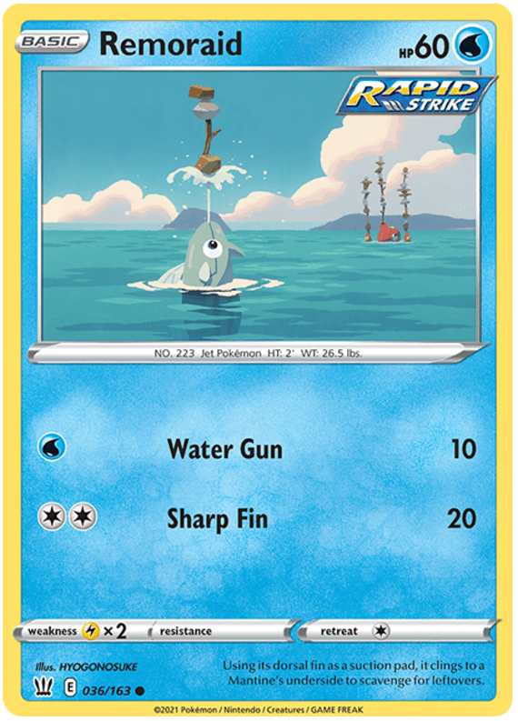 036, Common, Lightning[×2], Normal, Reverse Holofoil, Sword & Shield: Battle Styles, Water Remoraid (036/163) [Sword & Shield: Battle Styles] - Trading Card World