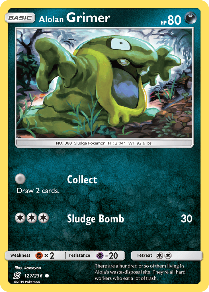 127, Common, Darkness, Fighting[×2], Normal, Psychic[-20], Reverse Holofoil, Sun & Moon: Unified Minds Alolan Grimer (127/236) [Sun & Moon: Unified Minds] - Trading Card World