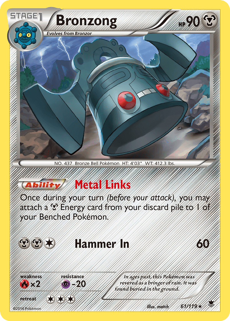 61, Fire[×2], Metal, Normal, Psychic[-20], Rare, Reverse Holofoil, XY: Phantom Forces Bronzong (61/119) [XY: Phantom Forces] - Trading Card World