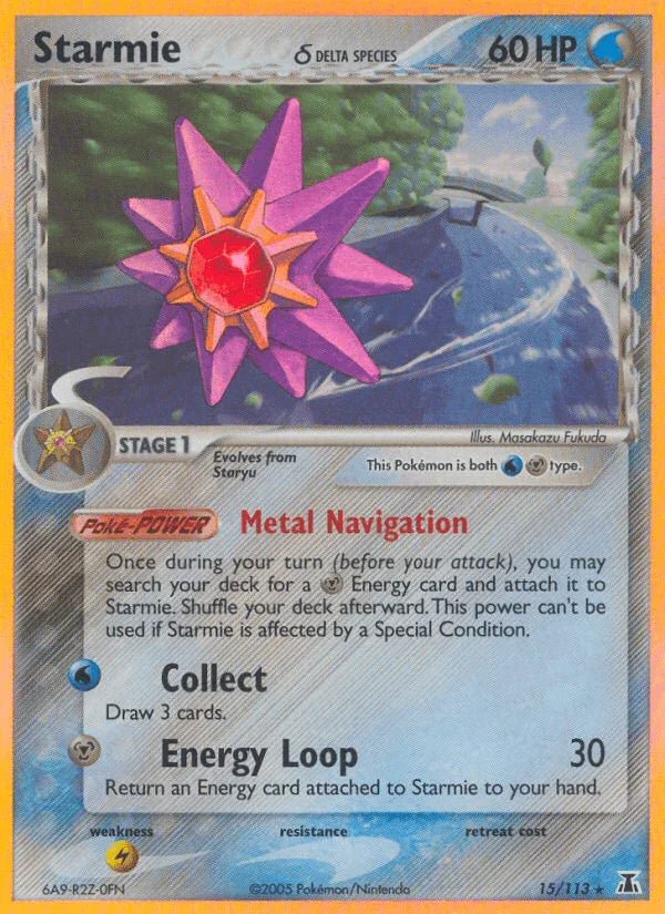 15, EX: Delta Species, Holo Rare, Holofoil, Lightning[×2], Metal, Water Starmie (15/113) (Delta Species) [EX: Delta Species] - Trading Card World