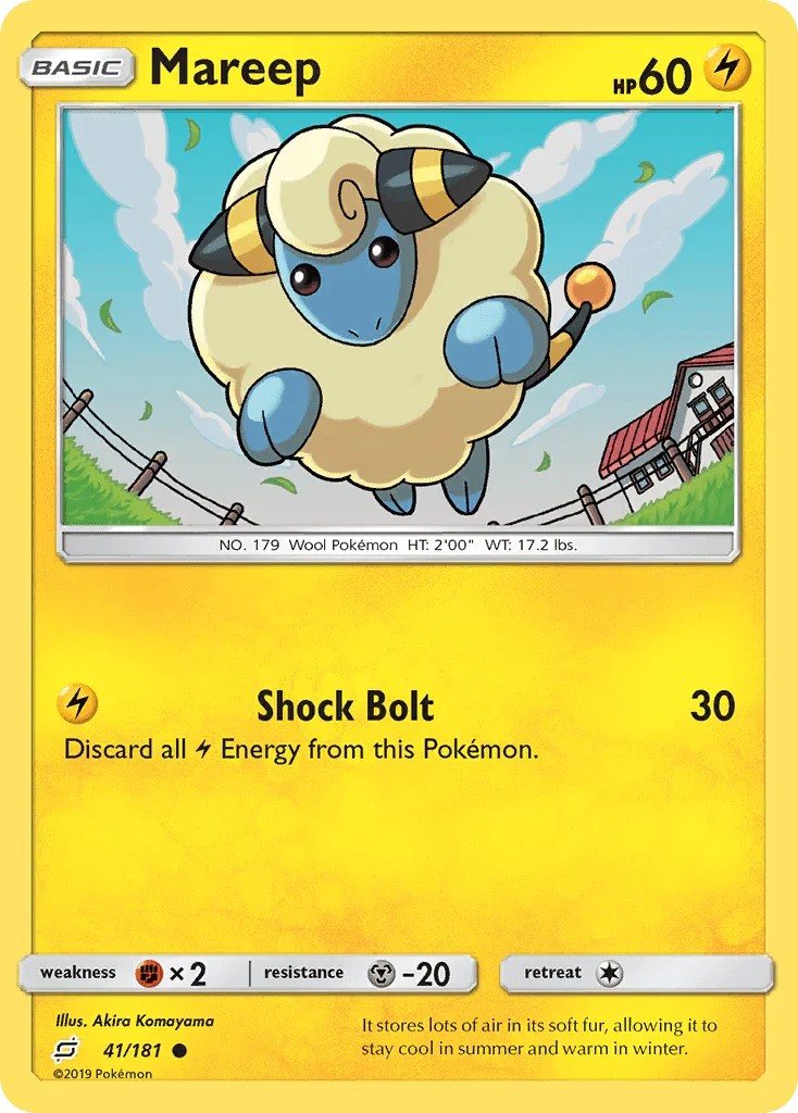 41, Common, Fighting[×2], Lightning, Metal[-20], Normal, Reverse Holofoil, Sun & Moon: Team Up Mareep (41/181) [Sun & Moon: Team Up] - Trading Card World