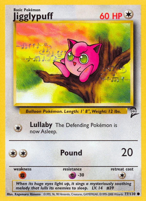 77, Base Set 2, Colorless, Common, Fighting[×2], Normal, Psychic[-30] Jigglypuff (77/130) [Base Set 2] - Trading Card World