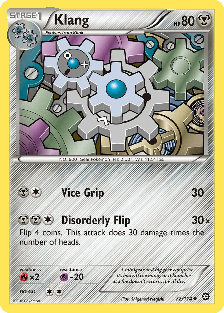 72, Fire[×2], Metal, Normal, Psychic[-20], Reverse Holofoil, Uncommon, XY: Steam Siege Klang (72/114) [XY: Steam Siege] - Trading Card World