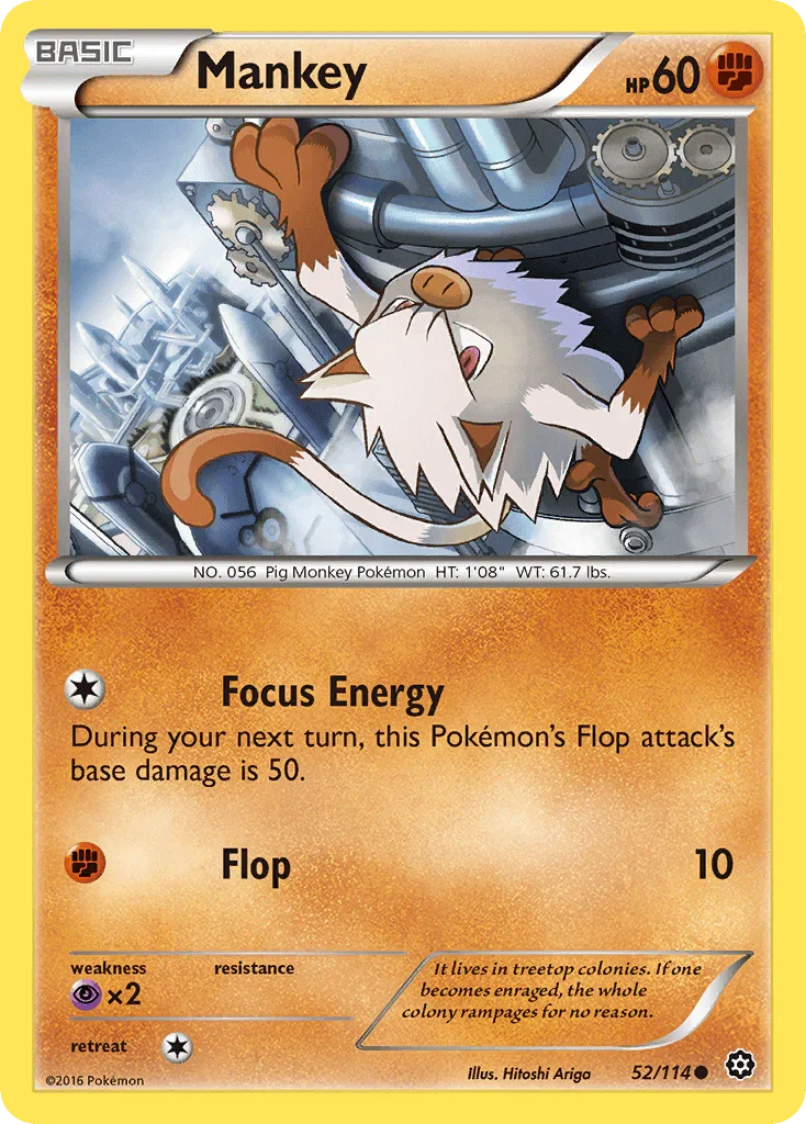 52, Common, Fighting, Normal, Psychic[×2], Reverse Holofoil, XY: Steam Siege Mankey (52/114) [XY: Steam Siege] - Trading Card World