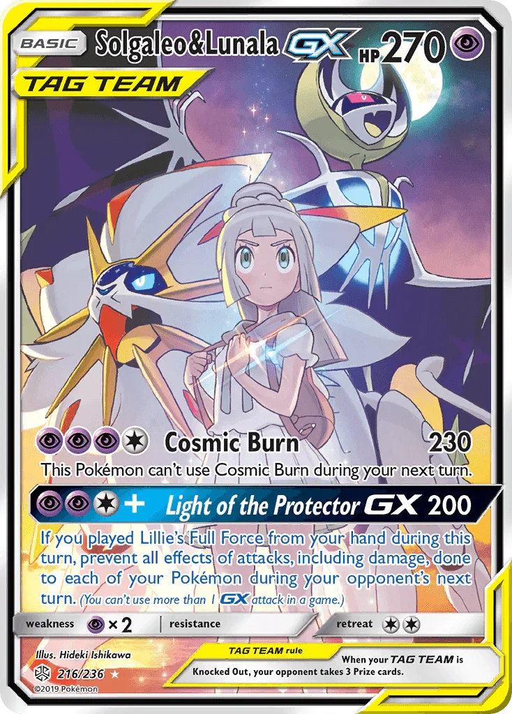 216, Holofoil, Psychic, Psychic[×2], Sun & Moon: Cosmic Eclipse, Ultra Rare Solgaleo & Lunala GX (216/236) [Sun & Moon: Cosmic Eclipse] - Trading Card World