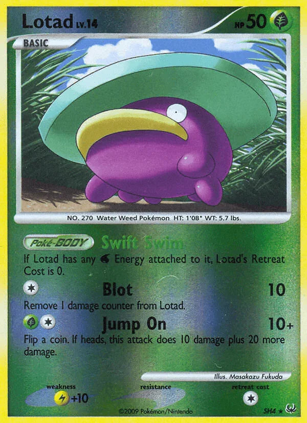 Grass, Holo Rare, Holofoil, Lightning[+10], Platinum: Base Set, Reverse Holofoil, SH4 Lotad (SH4) [Platinum: Base Set] - Trading Card World