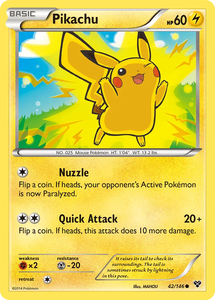 42, Common, Fighting[×2], Lightning, Metal[-20], Normal, Reverse Holofoil, XY: Base Set Pikachu (42/146) [XY: Base Set] - Trading Card World
