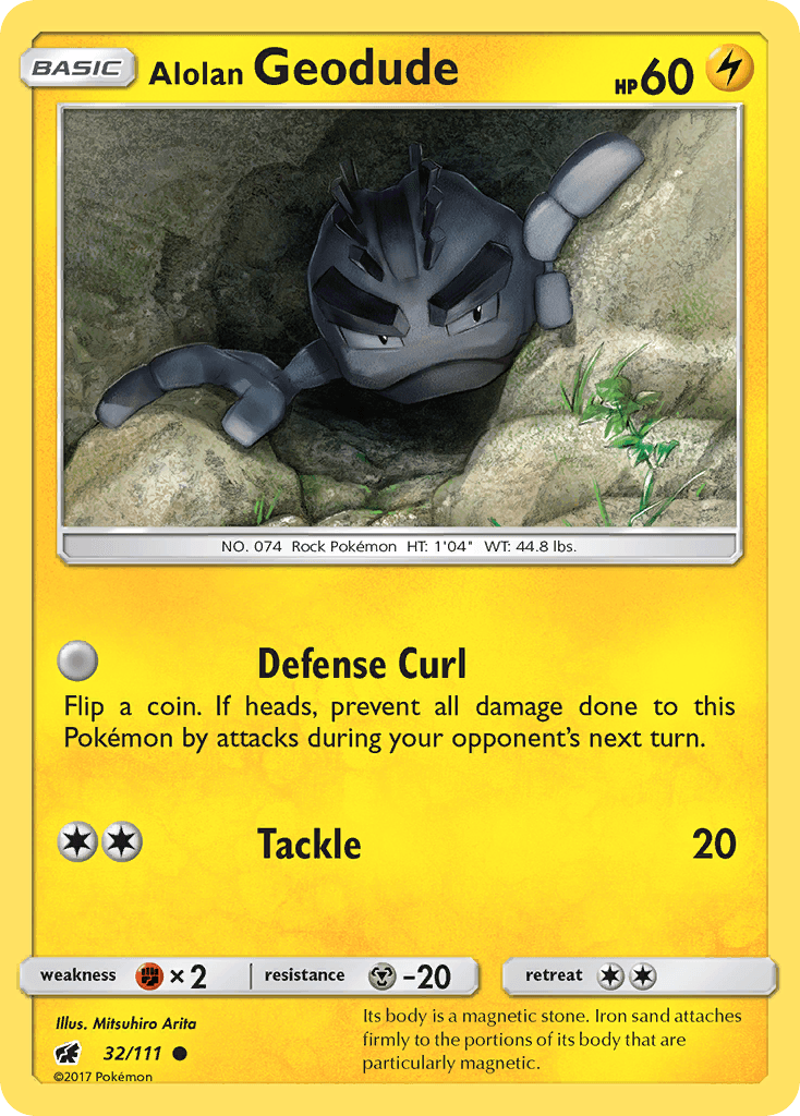 32, Common, Fighting[×2], Lightning, Metal[-20], Normal, Reverse Holofoil, Sun & Moon: Crimson Invasion Alolan Geodude (32/111) [Sun & Moon: Crimson Invasion] - Trading Card World